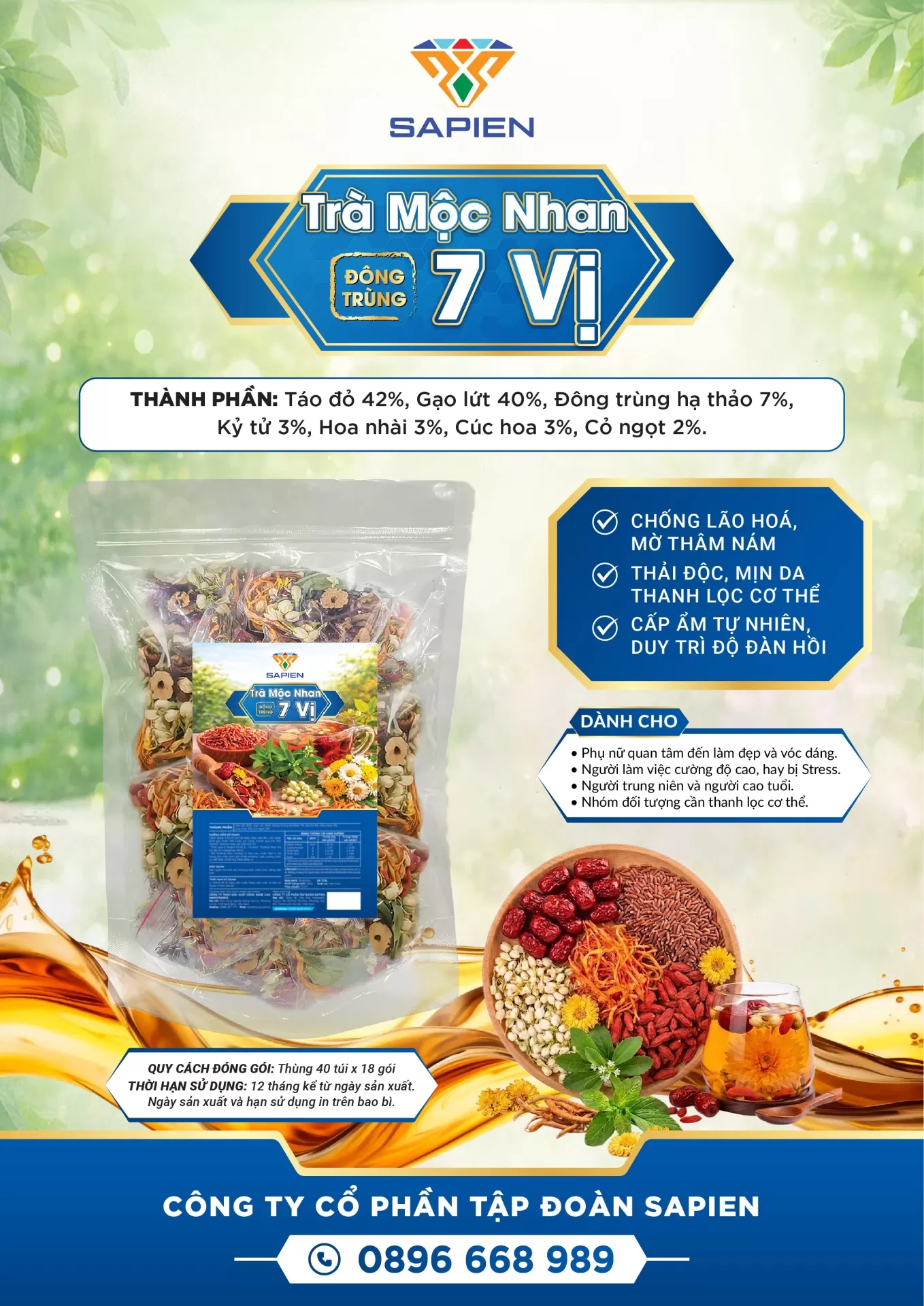 Trà mộc nhan đông trùng 7 vị