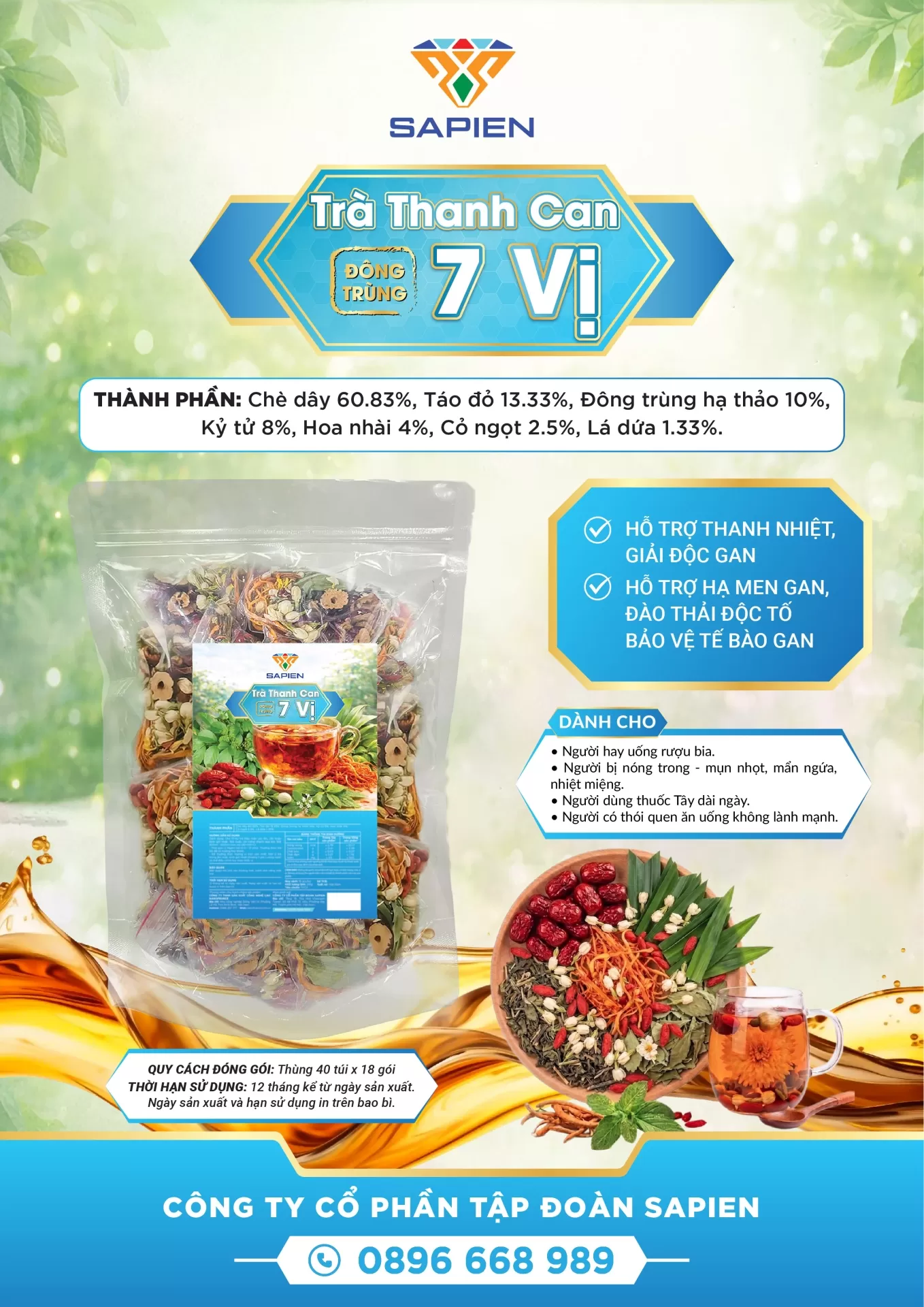 Trà thanh can đông trùng 7 vị